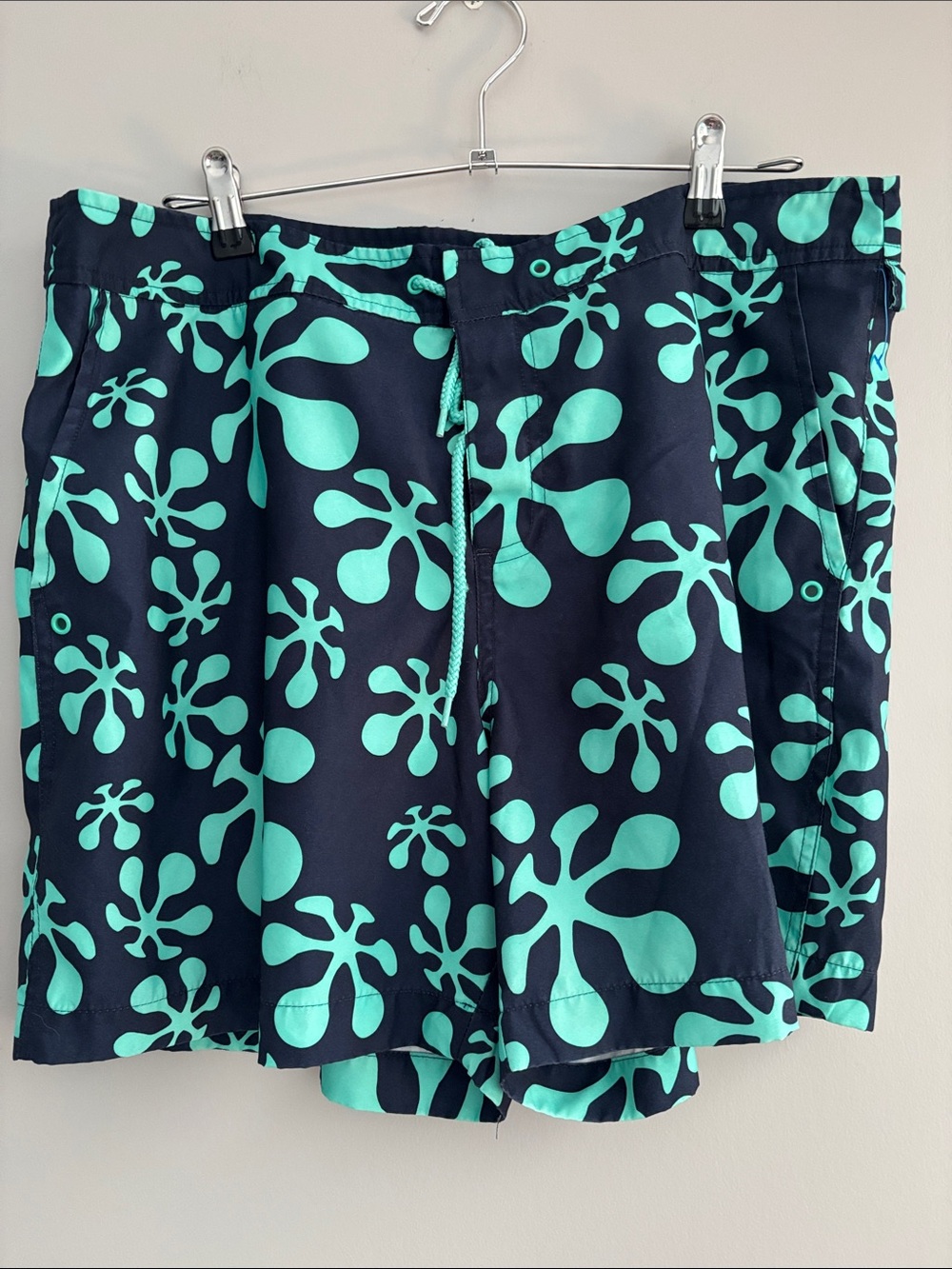 Original Penguin Navy and Aqua Floral Splash Swim Trunks
